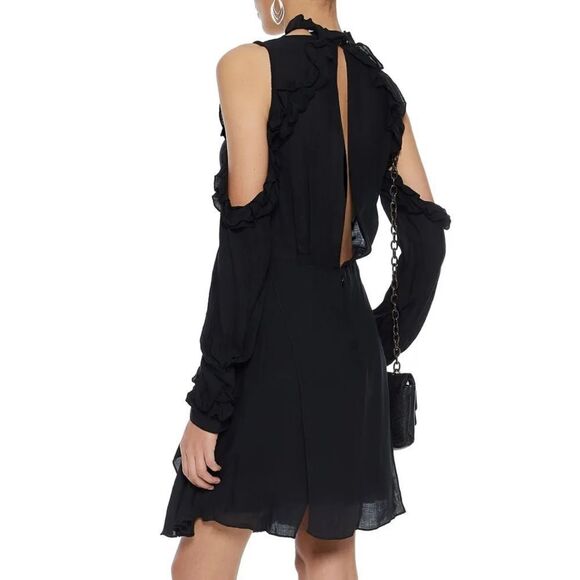 IRO Hanie cold-shoulder ruffled gauze mini dress Black FR 42 / US 10 MSRP $360 - Picture 3 of 12